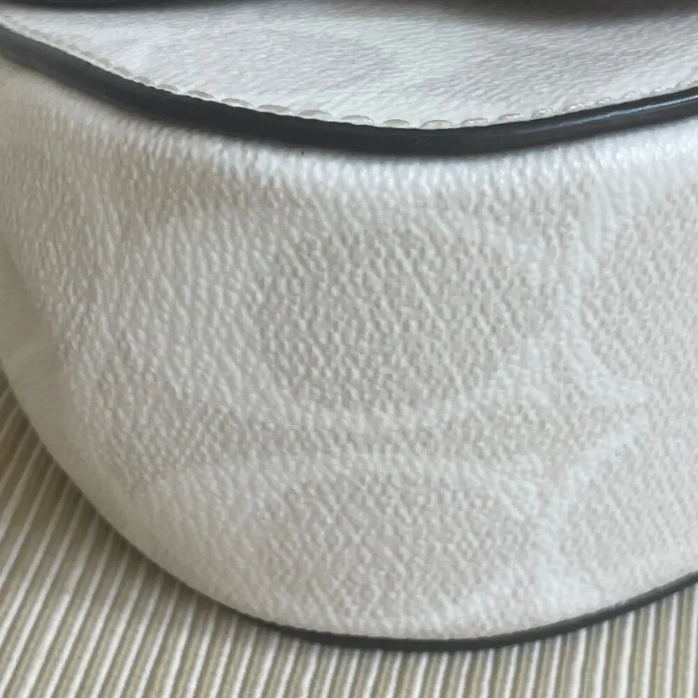 Coach Morgan Signature Monogram Leather Saddle Bag Chain Crossbody White